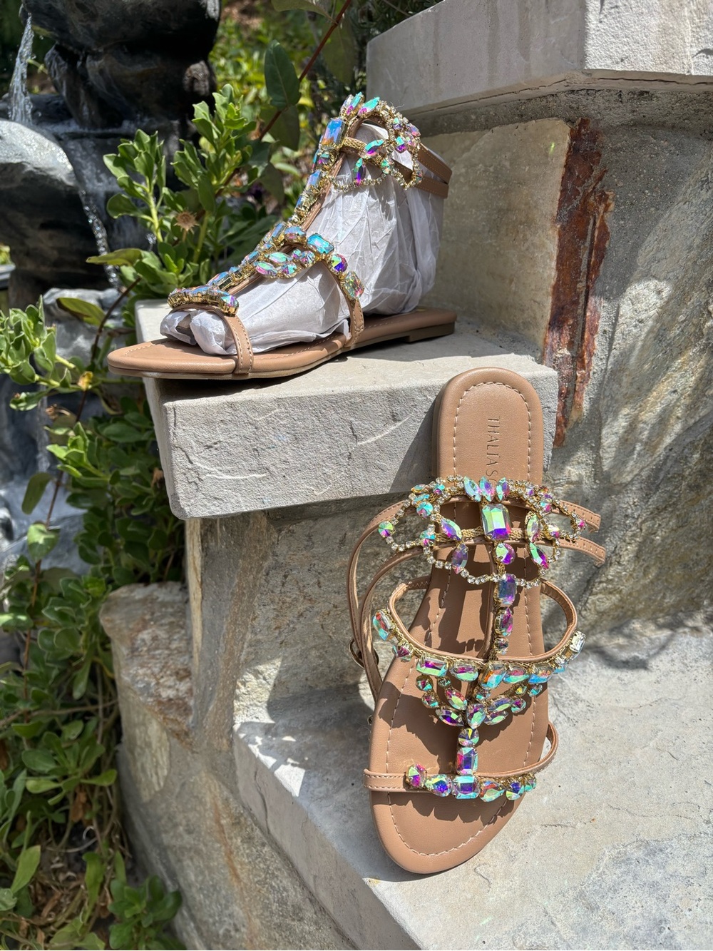Thalia Sodi Jenesis Jeweled T strap Sandals